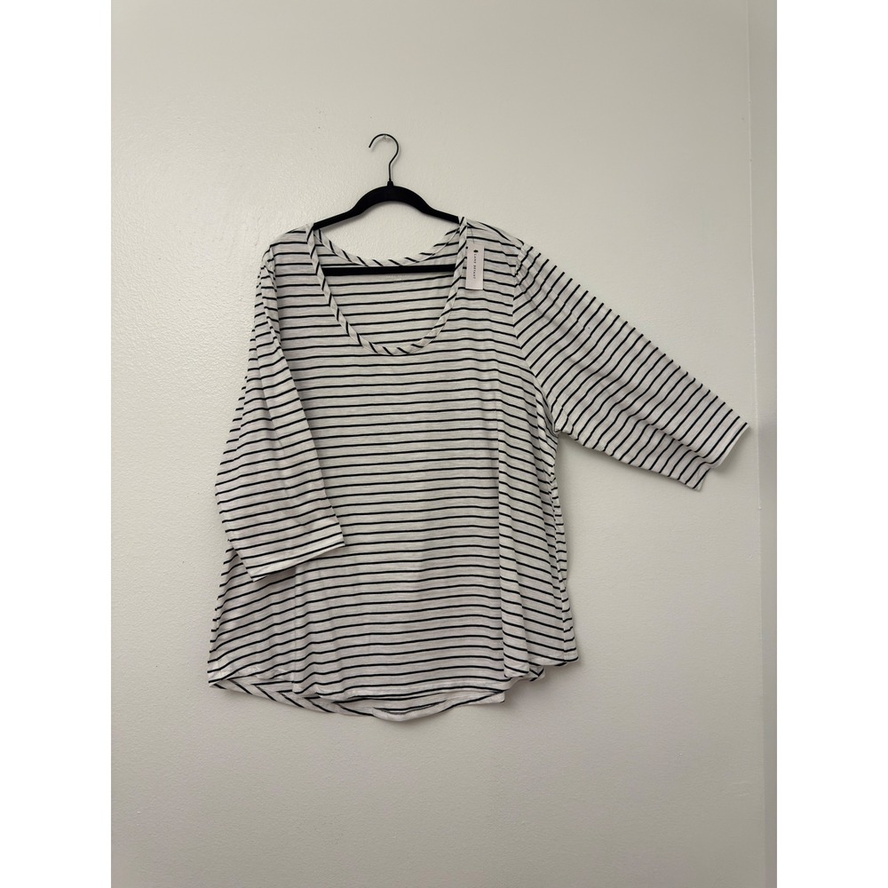Lane Bryant Womens Striped Scoop Neck 3/4 Sleeve Top Black White Size 26/28 NWT